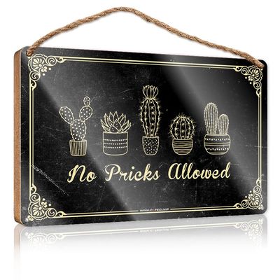 Abipuir Sayings On Wooden Signs No Pricks Allowed Wooden Sign Box Signs Apartment Decor (Size : 15X28CM)