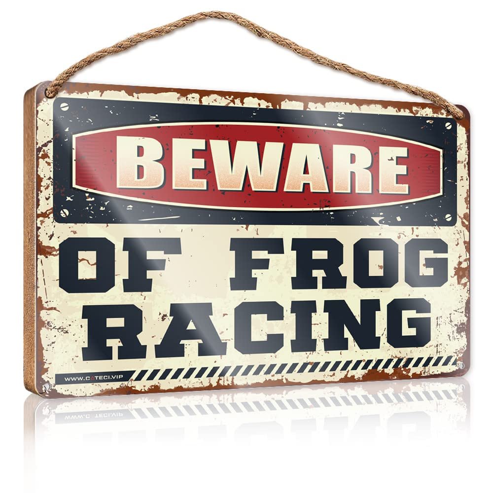 Abipuir Funny Room Signs Beware of Frog Racing Wooden Sign Decore for Room Funny Wall Decor Signs (Size : 23X35CM)