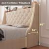 Feonase Upholstered Queen Bed Frame with 4 Storage Drawers, Charging Station and Tufted Wingback Storage Headboard, No Box Spring Needed, Easy Assembly, Beige view 2