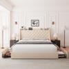 Feonase Upholstered Queen Bed Frame with 4 Storage Drawers, Charging Station and Tufted Wingback Storage Headboard, No Box Spring Needed, Easy Assembly, Beige view 3