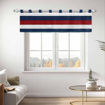 Anzona Curtain Valance Tab Top Valance for Windows, Red Blue White Tab Top Curtains for Kitchen Cafe Living Room Bedroom, Rustic Barn Wood Grain Retro Farm Short Window Treatment, 42" x 12"