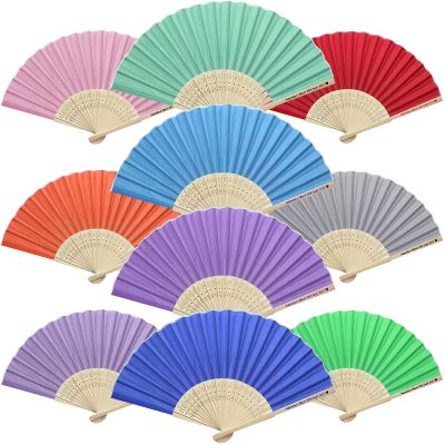 110pcs Custom Silk Fabric Bamboo Hand Fans Bulk, Personalized Folding Fans Wedding Party Favors for Women, Destination Wedding Gifts for Guests, Vintage Fans, Bridal Shower Birthday Gifts, Mixed