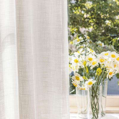 Aimnid Blinds White Linen Textured Sheer Curtains 84 Inches Long 2 Panel Sets, Semi Sheer Drapes Curtains for Living Room, Light Filtering Pinch Pleated Window Treatment, (72Wx84H) x2