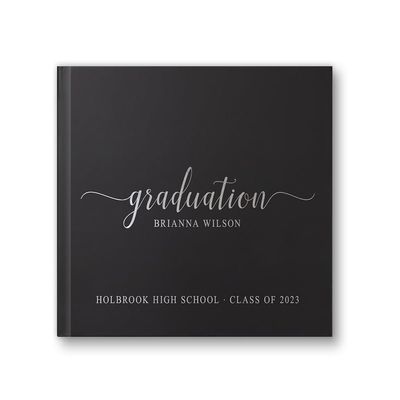 Custom High School Graduation Party Photo Well Wishes Book for Graduating Class Friends and Classmates - Black Silver (9x6)