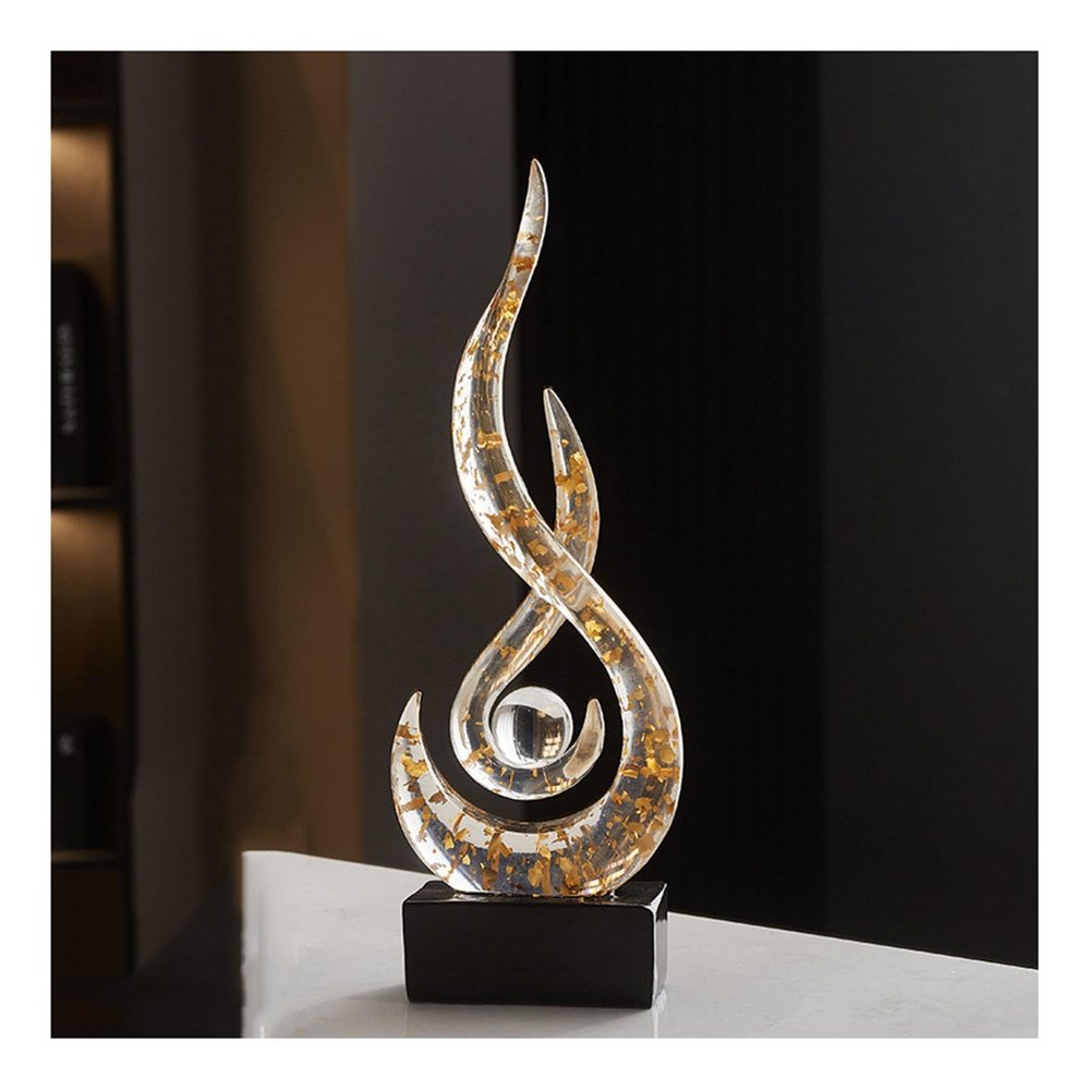 AOPPLSOT Modern Abstract Deco Sculpture, Ocean Waves Craft Decoration Living Room Statues, for Bedroom Table Decoration Office Flat Sculptures Deco, Resin,G Yellow