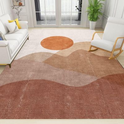 Modern Mid Century Boho Sun Area Rugs, Boho Abstract Sun and Mountain Print Carpet, Indoor Non-Slip Kids Rug for Room Sofa Living Room Mat Bedroom Home Decor Floor Mats,4 x 6ft