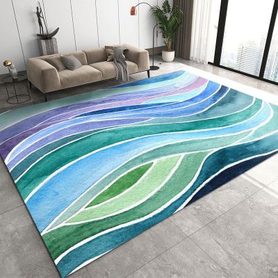 Nordic Simple Area Rugs, Watercolor Blue Green Purple Gradient Irregular Lines Print Carpet, for Room Sofa Living Room Mat Bedroom Home Decor Floor Mats,3 x 4ft