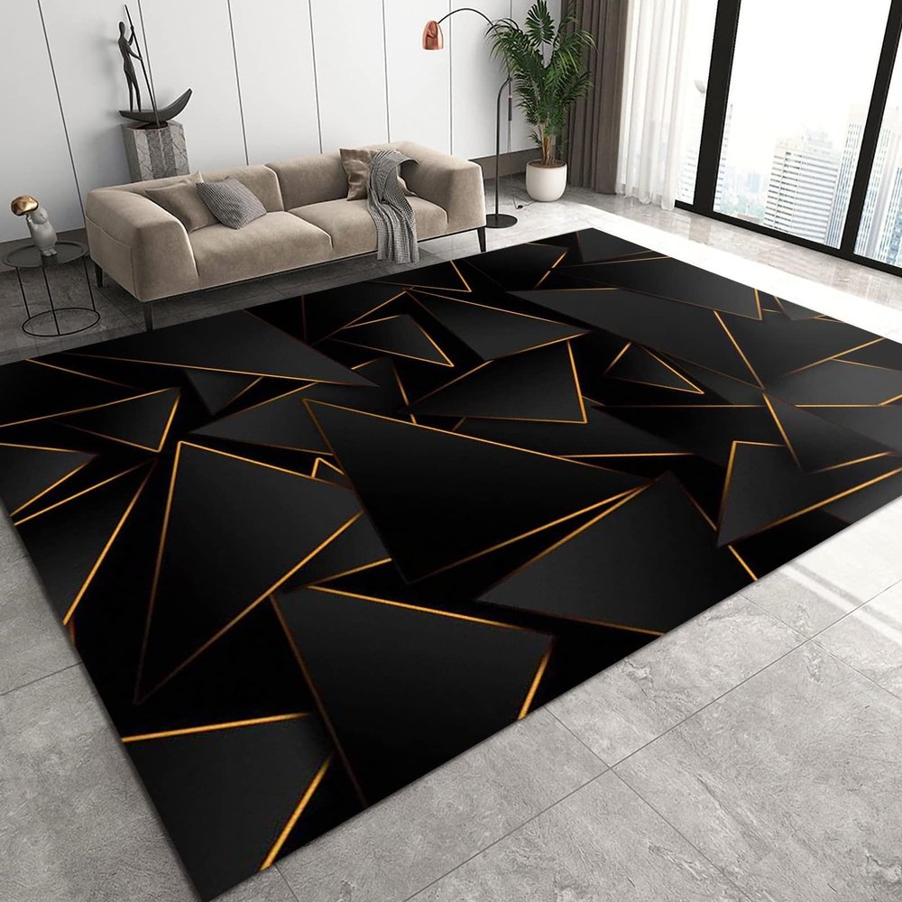 RITADI Modern European Style Black Gold Irregular Area Rug, Indoor Non-Slip Kids Rugs for Room Sofa Living Room Mat Bedroom Home Decor Floor Mats,3 x 4ft