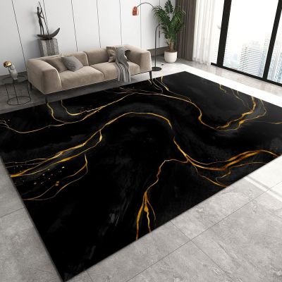 Black and Gold Marble Lines Kids Area Rug, Abstract Luxury Indoor Non-Slip Print Carpet, Machine Washable Breathable Durable Rugs for Front Entrance Floor Decor,3 x 5ft