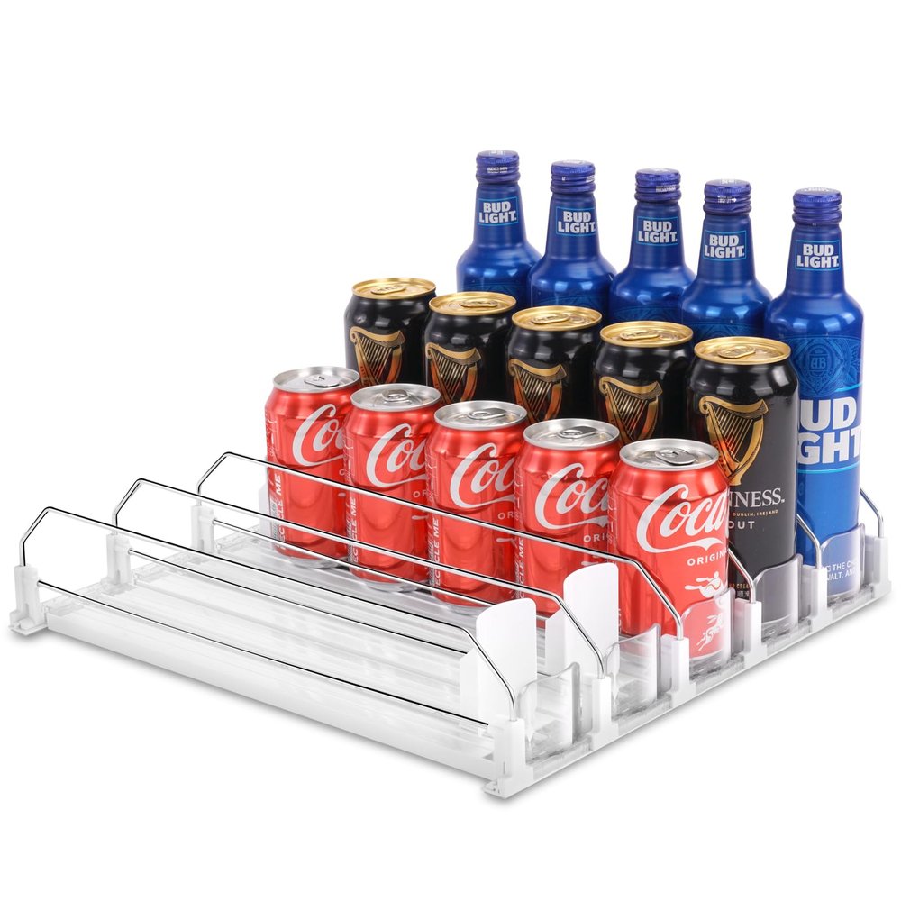 BingoHive Drink Dispenser for Refrigerator, Self-Pushing Soda Can Organizer for Fridge, 5 Rows already Assembled, Automatic Can Dispenser with Spring Loaded for Refrigerator Holds 25 cans, White