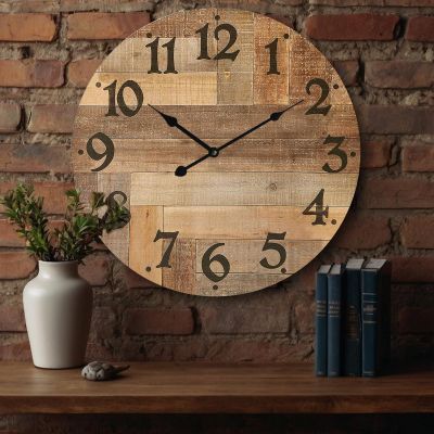 Eruner 24 Inch Silent Large Wall Clock Battery Operated for Farmhouse Kitchen,Non-Ticking Retro Wall Clock with Big Numbers for Living Room,Vintage Wood Clock for Bedroom Home Country Office School