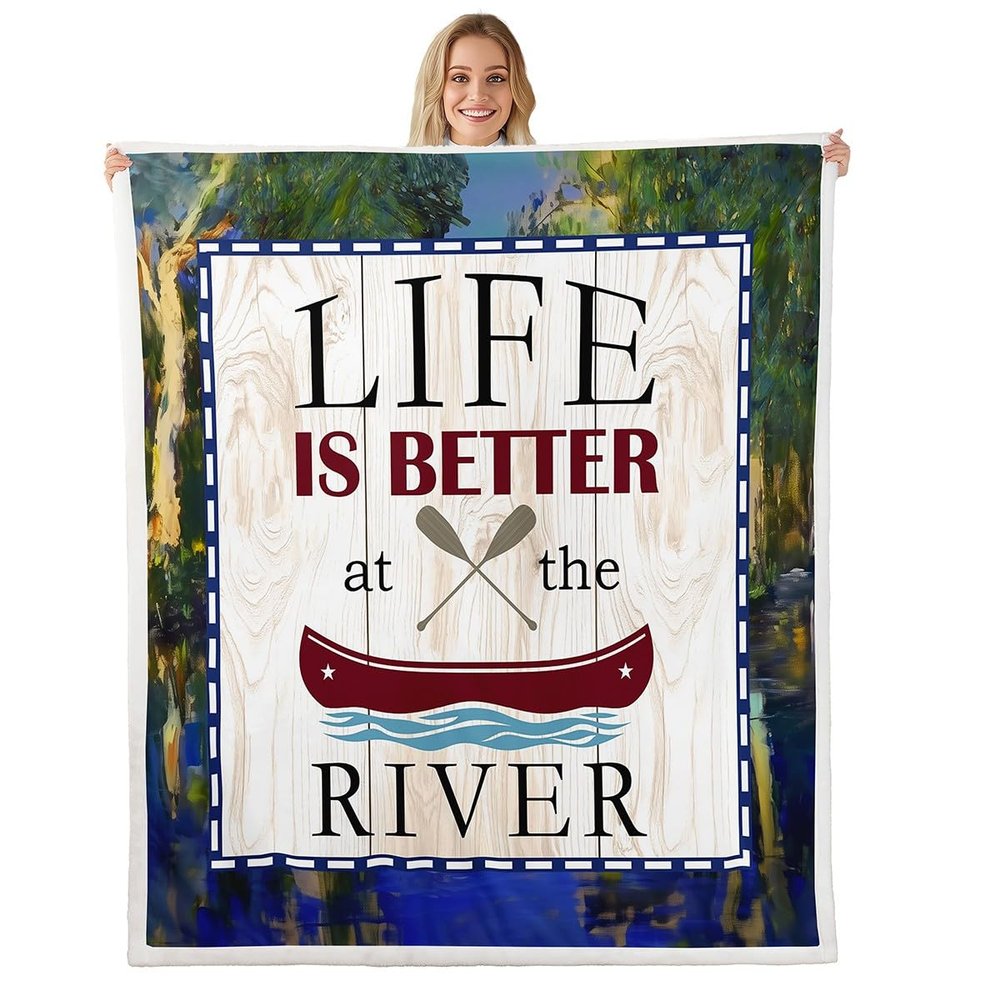 Castle Fairy River Life Throws Blanket,River Boating Paddle Oars Print Sherpa Blanket for Girls Teens, Lake Art Scenery Oil Painting Microfiber Fleece Blanket Room Decor, Throw Size (50 x 60 Inch)