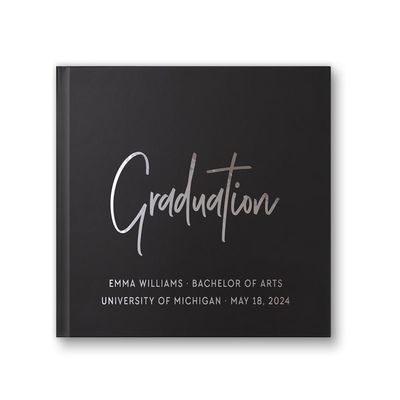 College Graduation Day Book or College Graduation Photo Album, Message and Well Wishes for Graduation Student - Black Silver (10x8)