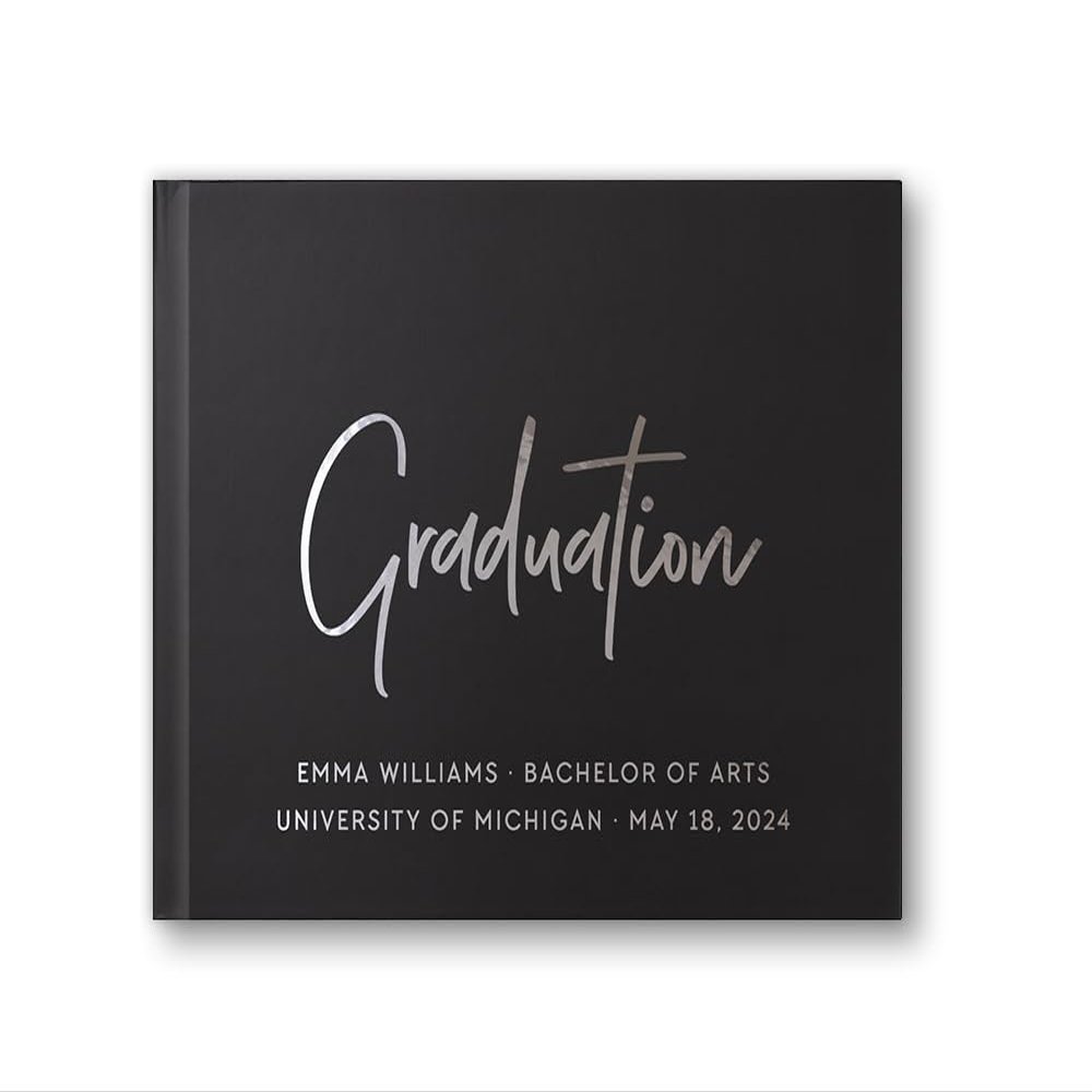 College Graduation Day Book or College Graduation Photo Album, Message and Well Wishes for Graduation Student - Black Silver (10x8)