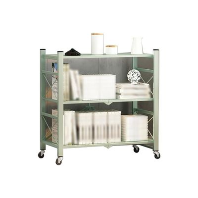 KWOKING Folding Steel Industrial Etagere Open Bookshelf with Caster Wheels Wrought Iron Bookcase Installation-Free Removable Folding Storage Multi-Layer Bookshelf Green 28.3" L x 14.2" W x 34.6" H