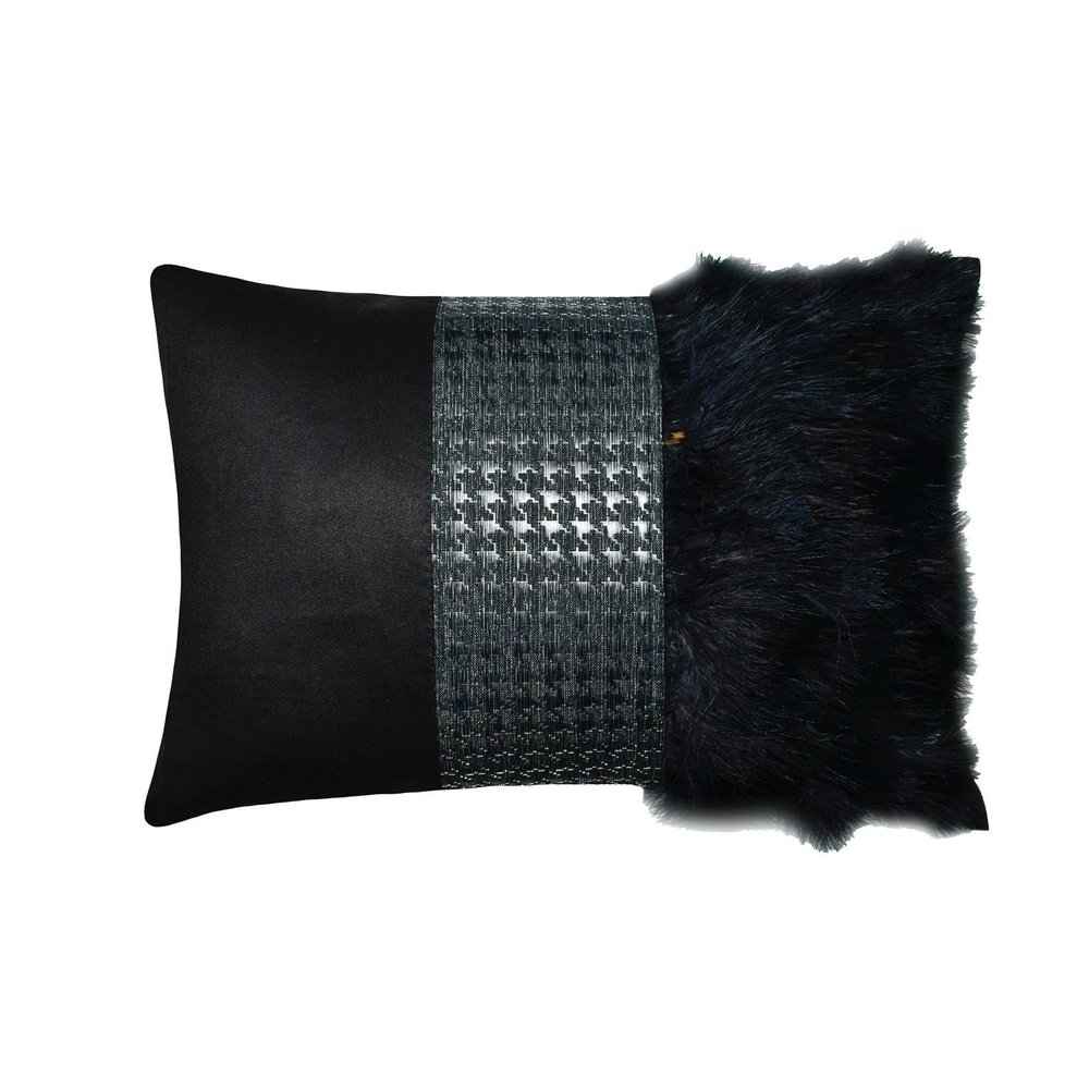 The HomeCentric Decorative Black Pack of 2,12"x22" (30x55 cm) Oblong Sofa Pillow Case, Faux Leather & Suede Feather, Textured, Patchwork Bed Lumbar Pillow Abstract Halloween Decorations - Wicked Black