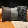 The HomeCentric Decorative Black Pack of 2,12"x22" (30x55 cm) Oblong Sofa Pillow Case, Faux Leather & Suede Feather, Textured, Patchwork Bed Lumbar Pillow Abstract Halloween Decorations - Wicked Black view 2