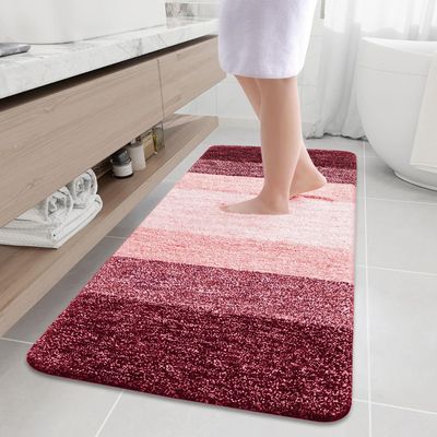 Arotive Microfiber Bathroom Rugs, Shaggy Soft and Absorbent Bath Rug, Non-Slip, Thick Plush Machine Washable Dry Bath Mats for Bathroom, Tub and Shower, 59x24, Burgundy, Rectangular