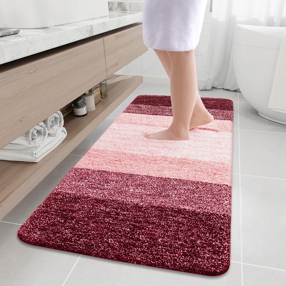 Arotive Microfiber Bathroom Rugs, Shaggy Soft and Absorbent Bath Rug, Non-Slip, Thick Plush Machine Washable Dry Bath Mats for Bathroom, Tub and Shower, 59x24, Burgundy, Rectangular