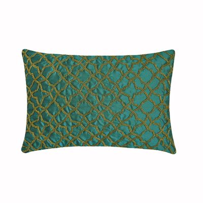 The HomeCentric Decorative Teal Blue Pack of 2, 12"x24" (30x60 cm) Lumbar Pillow Cover, Silk Beaded Oblong Pillow, Geometric Pattern Modern Style - Narin