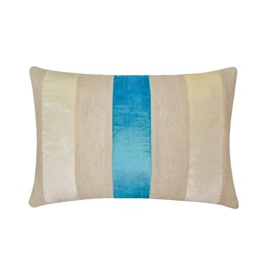 The HomeCentric Decorative Blue Pack of 2, 12"x26" (30x65 cm) Lumbar Pillow Cover, Linen & Velvet Color Blocking & Patchwork Oblong Pillow, Striped Pattern Modern Style - Swathe Turquoise