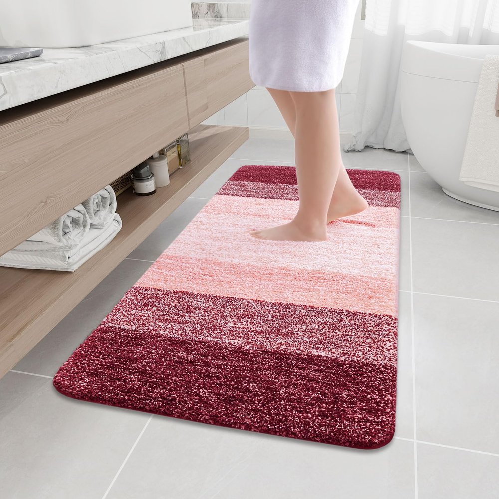 Arotive Microfiber Bathroom Rugs, Shaggy Soft and Absorbent Bath Rug, Non-Slip, Thick Plush Machine Washable Dry Bath Mats for Bathroom, Tub and Shower, 47x24, Burgundy, Rectangular