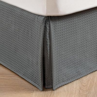 MIYE Pleated Waffle Weave Bed Skirt, Tailored Dust Ruffle 16 Inch Drop Easy Fit, Machine Washable (Dark Grey, Queen - 16" Drop)
