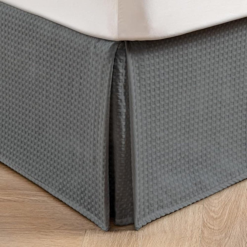 MIYE Pleated Waffle Weave Bed Skirt, Tailored Dust Ruffle 16 Inch Drop Easy Fit, Machine Washable (Dark Grey, Queen - 16" Drop)