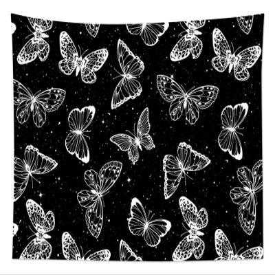 HVEST Black and White Butterfly Tapestry for Bedroom - Vintage Butterfly on Psychedelic Space Wall Hanging - Starry Sky for Living Room, Dorm, Party Decor, 80W X 60H Inches
