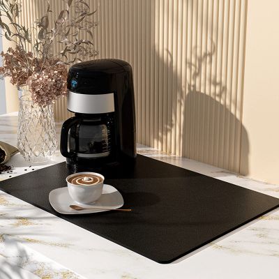 Coffee Mat 12''x19'', Dish Drying Mats for Kitchen Counter Absorbent Hide Stain Coffee Bar Accessories Anti Spill Mats Rubber Backed Fit Under Espresso Machine Dish Rack (Black)