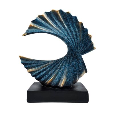 Modern Abstract Sculpture Shell Sculptures,Gold Feng Shui Statue Spiral from Resin 28 cm high Represents Good Luck of Career and Wealth, Abstract Art Resin Statue Ginkgo Leaf Sculpture ( Color : Blue