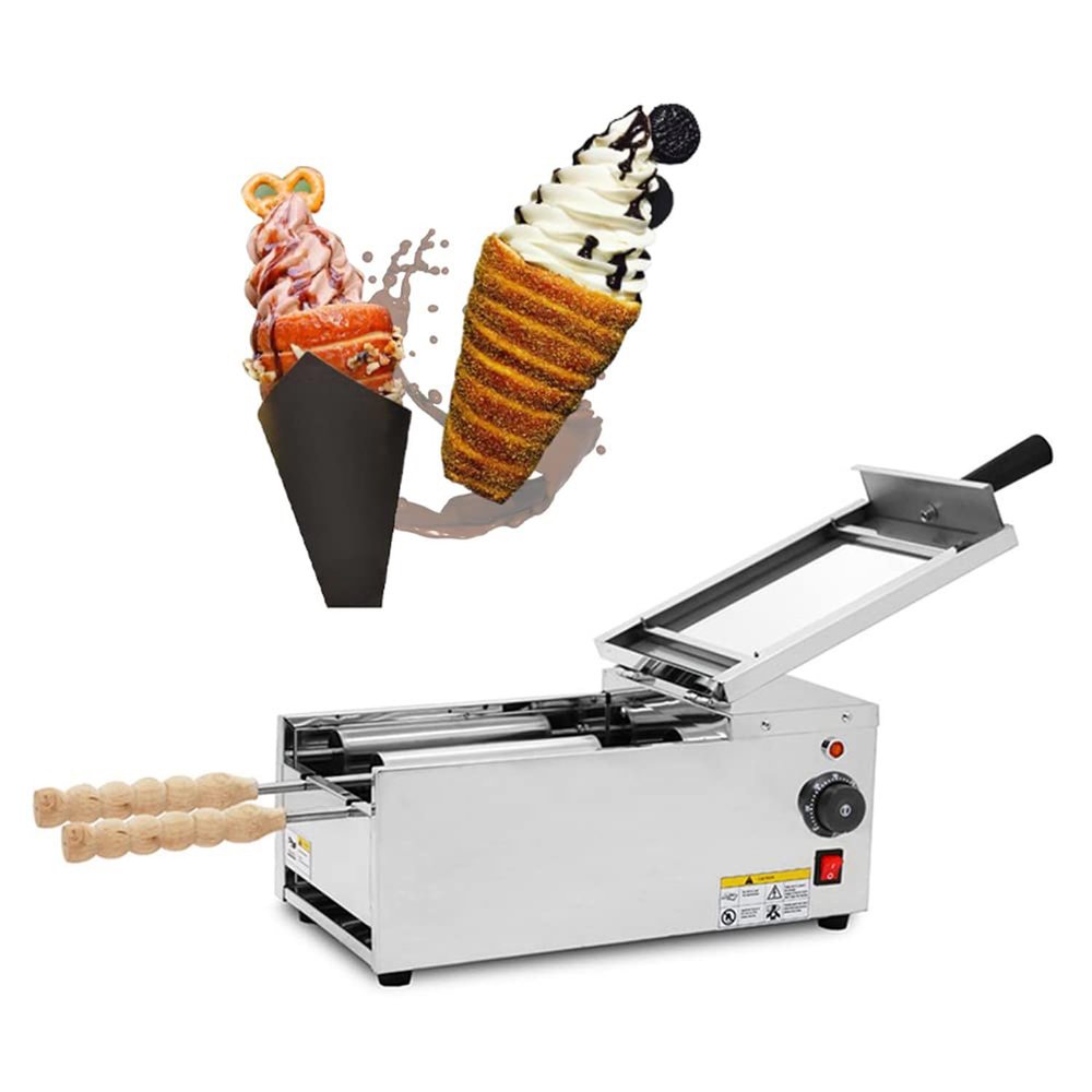DAZULI Electric Ice Cream Cone Machine Stainless Steel Machine/Chimney Cake Oven/Chimney Cake Making Machine Oven Machine with 2 Stainless Steel Bars