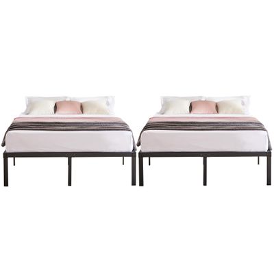 VECELO 14 Inch Metal Queen Size Bed Frame,Black Basic Steel Slats Platform, Easy Assembly Heavy Duty Noise Free/No Box Spring Needed,Modern2 Set