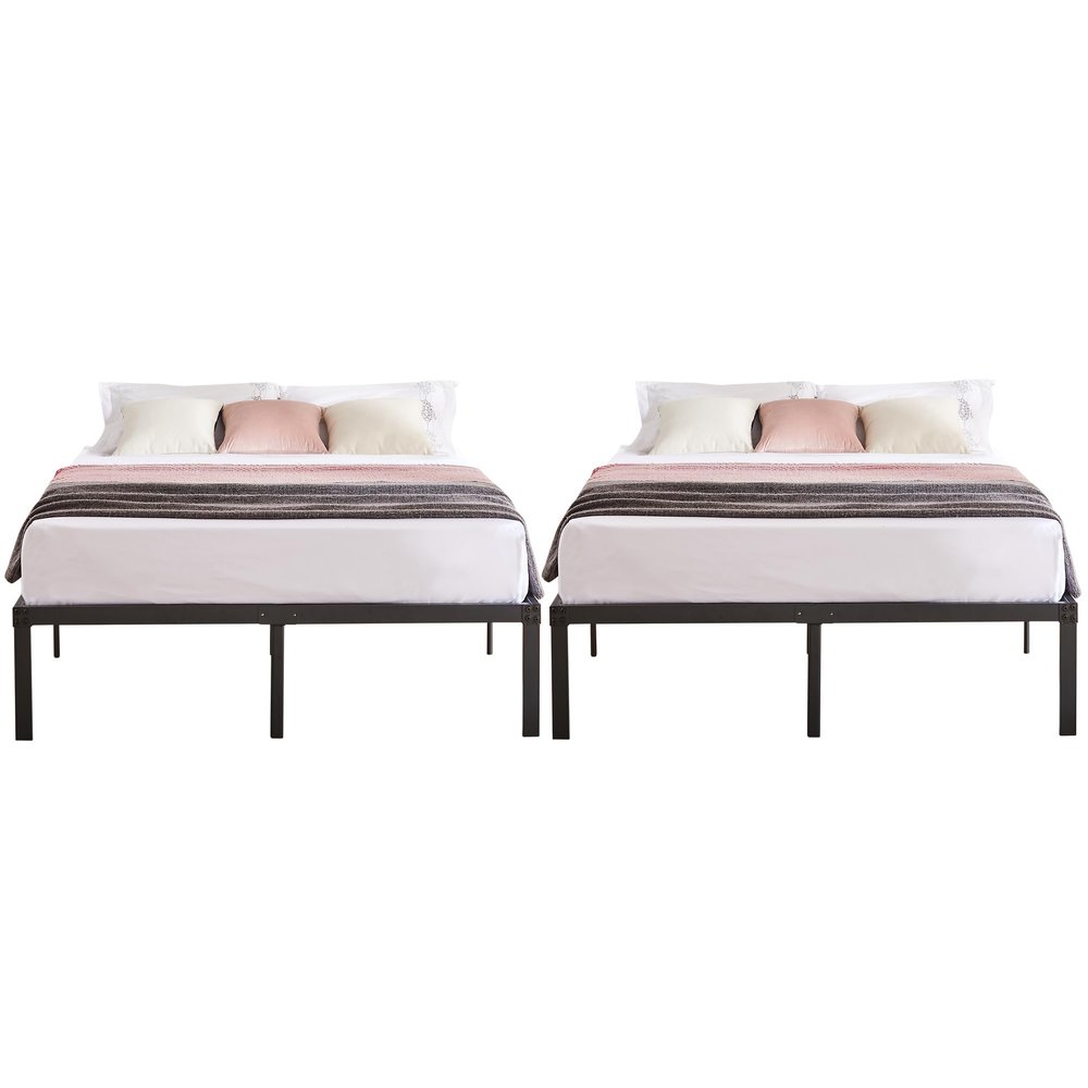 VECELO 14 Inch Metal Queen Size Bed Frame,Black Basic Steel Slats Platform, Easy Assembly Heavy Duty Noise Free/No Box Spring Needed,Modern2 Set