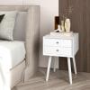 KOMFOTT 2-Drawer Nightstand Set of 2, Mid-Century Modern Bed Side Table with Storage, Multipurpose End Table Side Table with Rubber Wood Legs for Bedroom Living Room, Easy Assembly view 2