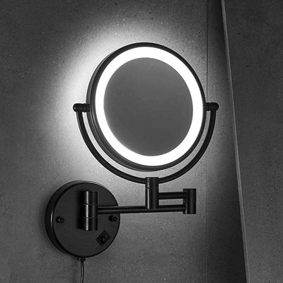 GALSOR 8 Inch Wall Mounted Vanity Makeup Mirror with LED Lighted,Two-Sided 10X Magnification Mirror for Bathroom/Bedroom/Hotel, Matte Black, Plug Powered