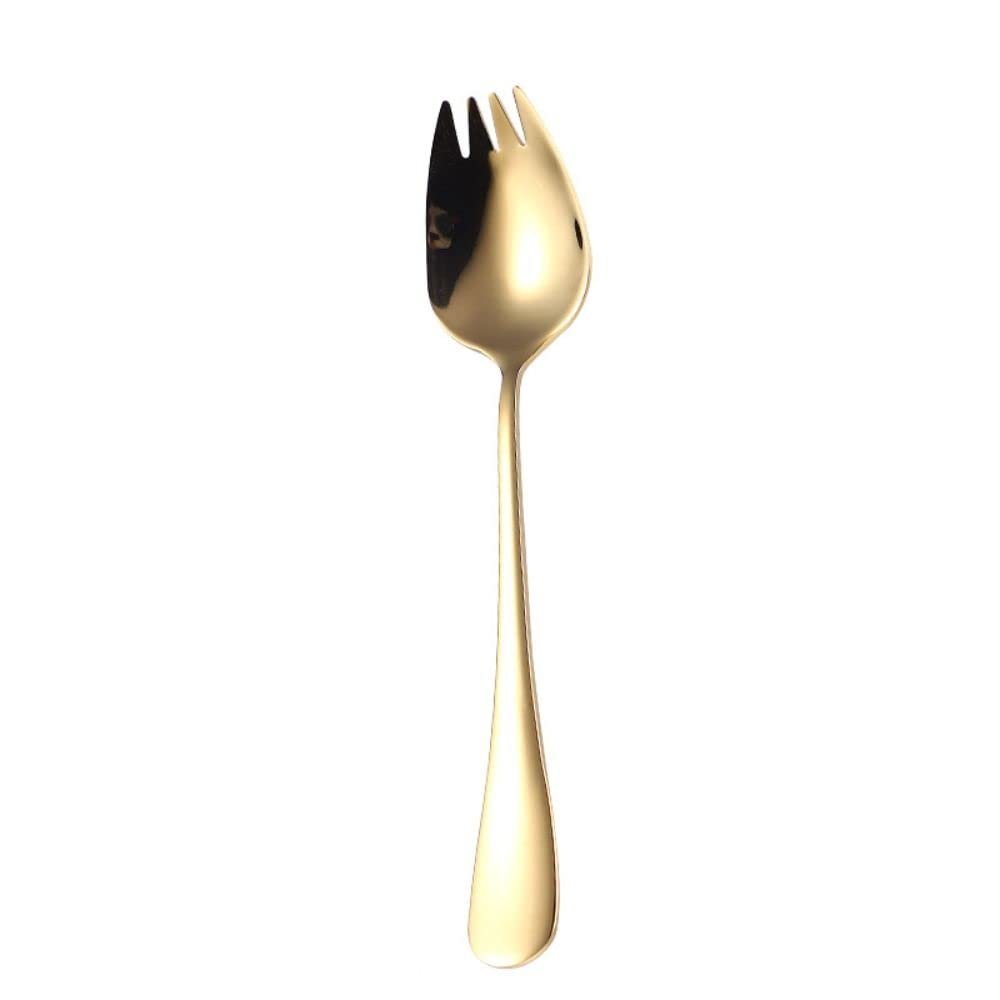 Stainless Steel 2 in 1 Sporks 6.5inch Salad Forks Dessert Spoons Long Handle Spork Dinner Spoons Fruit Appetizer Dessert Forks(Gold)