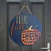 Halloween Welcome Sign for Front Door, Hello Fall Pumpkin Truck Halloween Wreaths Round Wooden Door Sign Hanging Welcome Porch Wall Sign Housewarming Gift for Farmhouse Kitchen Entryway Porch(nai7) view 1