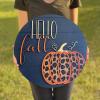 Halloween Welcome Sign for Front Door, Hello Fall Pumpkin Truck Halloween Wreaths Round Wooden Door Sign Hanging Welcome Porch Wall Sign Housewarming Gift for Farmhouse Kitchen Entryway Porch(nai7) view 2