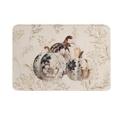 Fall Thanksgiving Kitchen Bath Shower Door Welcome Mat for Bedroom/Living/Laundry Room,Washable Bathroom Bathtub Runner Rug,Indoor Outdoor Throw Doormat,Gold Luxury Pumpkins Autumn Gold Leaves 20"x32"