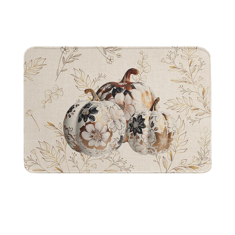 Fall Thanksgiving Kitchen Bath Shower Door Welcome Mat for Bedroom/Living/Laundry Room,Washable Bathroom Bathtub Runner Rug,Indoor Outdoor Throw Doormat,Gold Luxury Pumpkins Autumn Gold Leaves 20"x32"