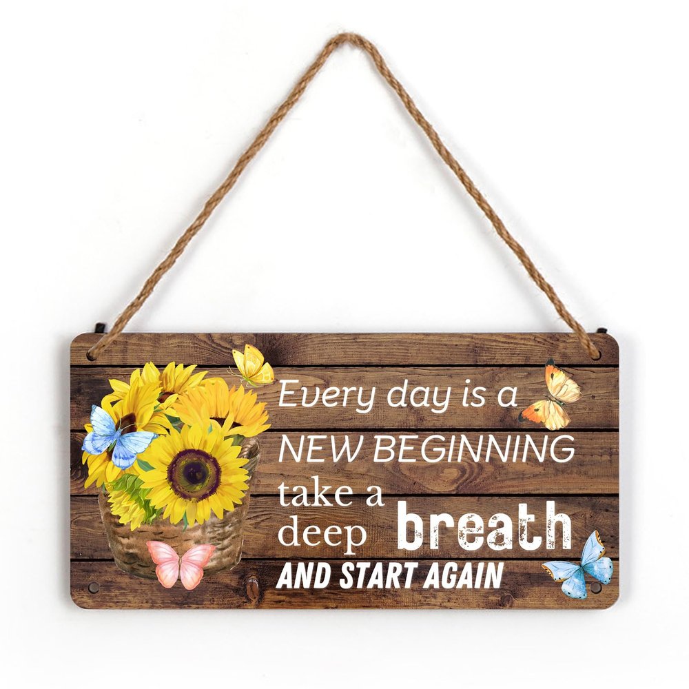 Sunflower Inspirational Wall Decor Every Day Is a New Beginning Motivational Wall Decor Butterfly Wooden Wall Art Decor for Home Office Kitchen Housewarming Gift