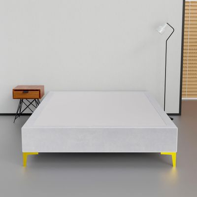 Greaton, 15-Inch Premium Velvet Material Wood Platform Bed, Durable, Stylish, Multi Colour Options, No Box Spring Needed, Golden Metal Legs, King, White