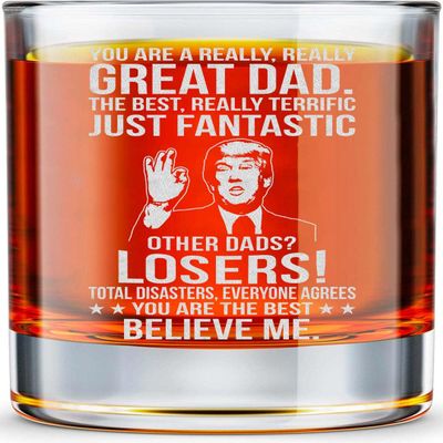 BETHEGIFT Father's Day Gifts for Dad from Daughter, Son - Dad Glass Gifts for Christmas, Birthday - Cool Present for Father - 10oz Whiskey Papa Rock Glass
