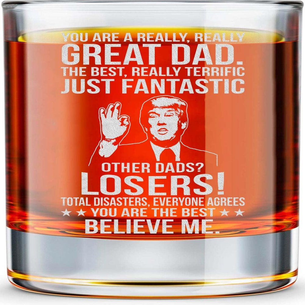 BETHEGIFT Father's Day Gifts for Dad from Daughter, Son - Dad Glass Gifts for Christmas, Birthday - Cool Present for Father - 10oz Whiskey Papa Rock Glass