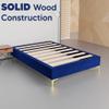 Greaton, 15-Inch Premium Velvet Material Wood Platform Bed, Durable, Stylish, Multi Colour Options, No Box Spring Needed, Golden Metal Legs, Queen, Blue view 2