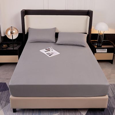 FCLDESHOP Deep Pocket Fitted Sheet,Skin-Friendly Solid Color Waterproof Fitted Sheets, Elder Kids Deep Pocket Urine Mattress Protector Pillowcase,Grey,180 * 200cm (3pcs)