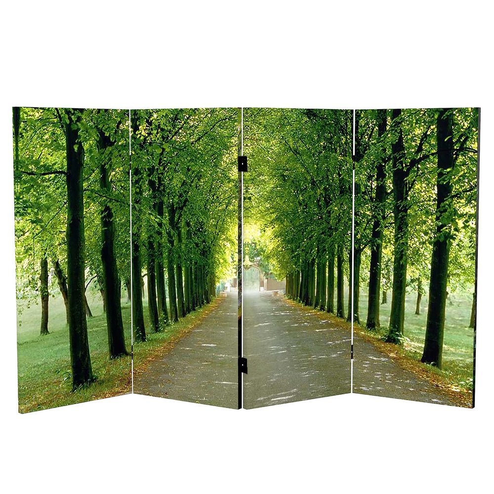 Red Lantern Double Sided Path of Life Canvas Folding Screen, 3 Foot - 4 Panel