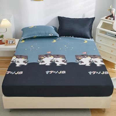 FCLDESHOP Fitted Mattress Pad,Kids Bedroom Waterproof Urine-Proof Printed Mattress Protector, Fits 12"/30cm Deep Mattresses,Navy Blue,150 * 200cm (59 X 79inch)