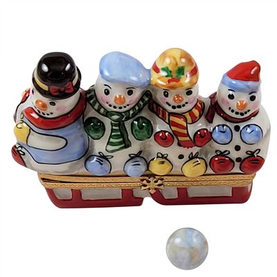 Rochard Snowmen on Sled Limoges Porcelain Box - Collectible Figurine